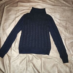 H&M Navy Cable Knit Turtleneck Sweater